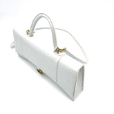BALENCIAGA Hourglass Stretch Top Handle Bag Crocodile White